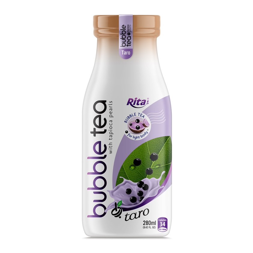 Glass bottle 280ml Bubble Tea with tapioca pearls and taro