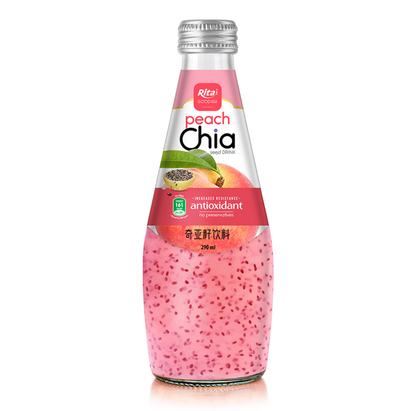 290ml glass bottle Best Chia seed drink with peach healthy and antioxidant