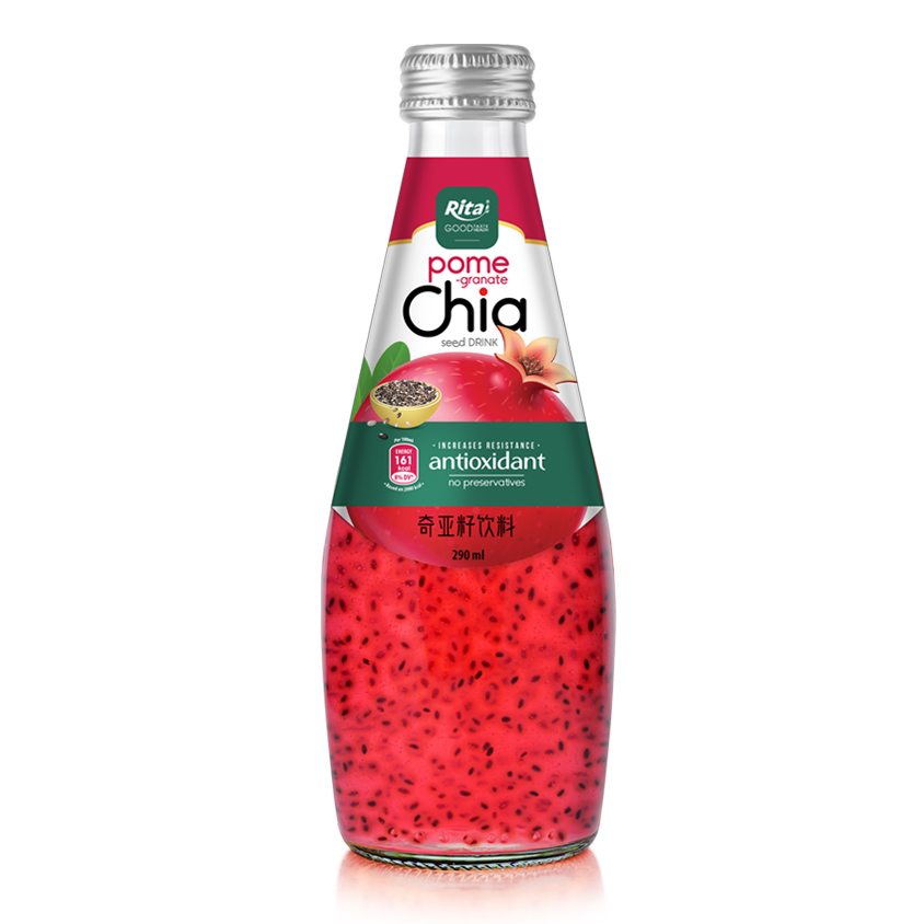 290ml glass bottle Best Chia seed drink with pomegrante and antioxidant