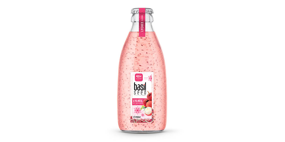 250ML GLASS BOTTLE BASIL SEED LYCHEE FLAVOR