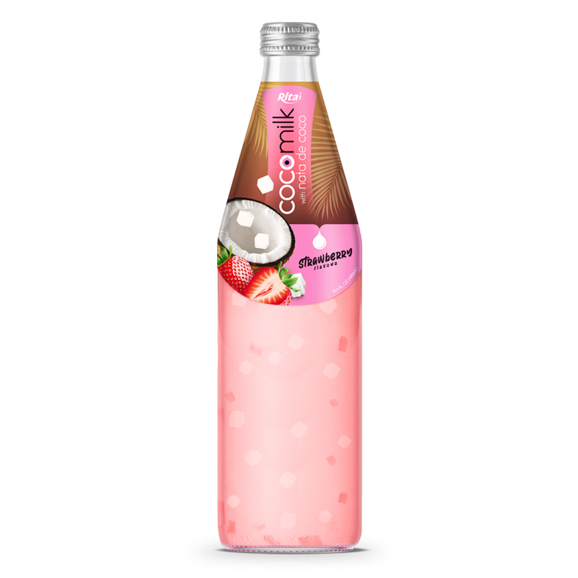 485 ml Glass bottle Coconut milk with nata de coco strawberry juice