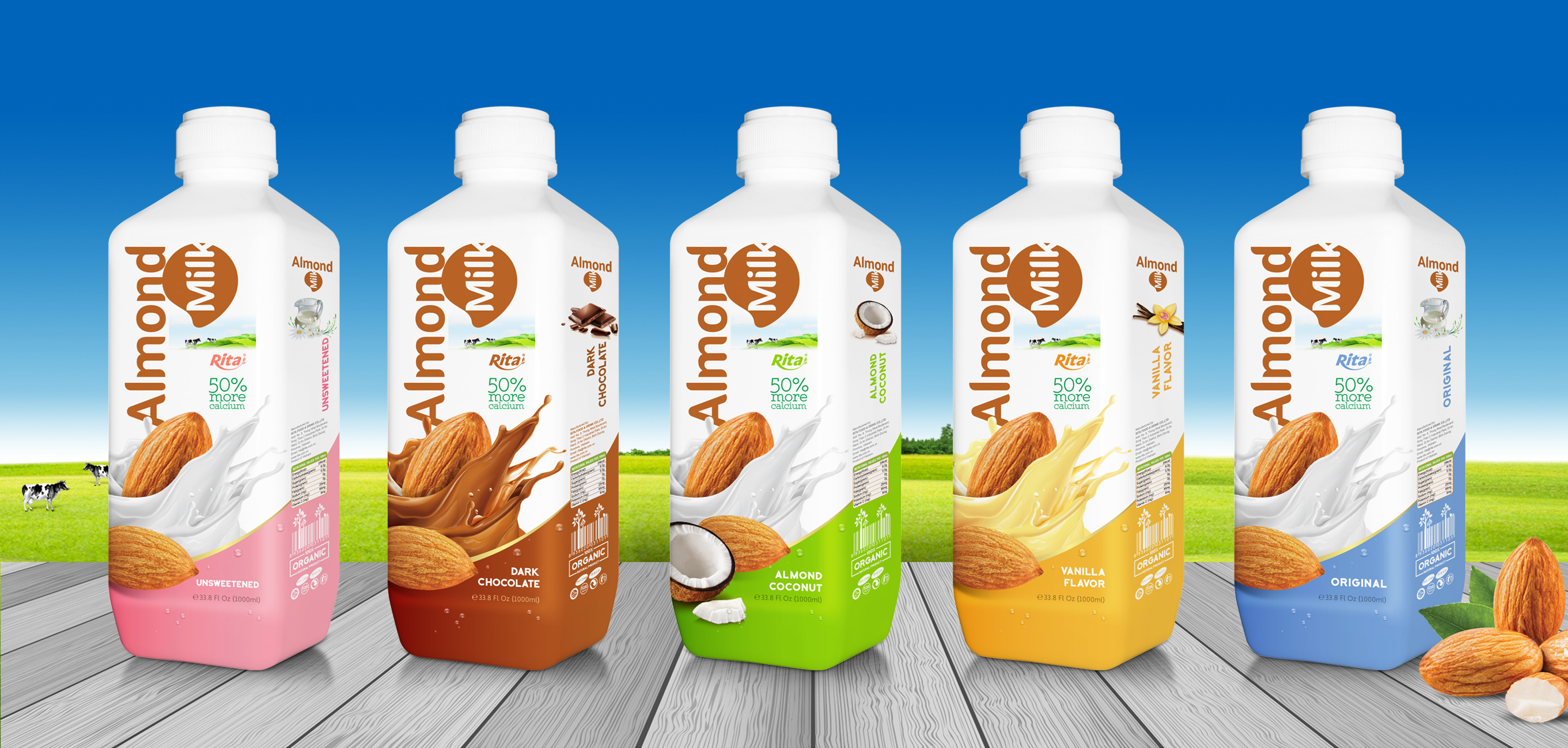 Almond milk drink with  vanilla flavor 1000ml PP bottle