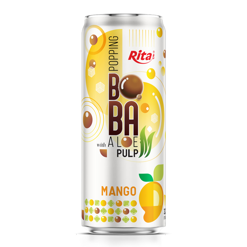 Mango Flavored Bubble Tea Mix Popping Boba and Aloe Vera Pulp 320ml can
