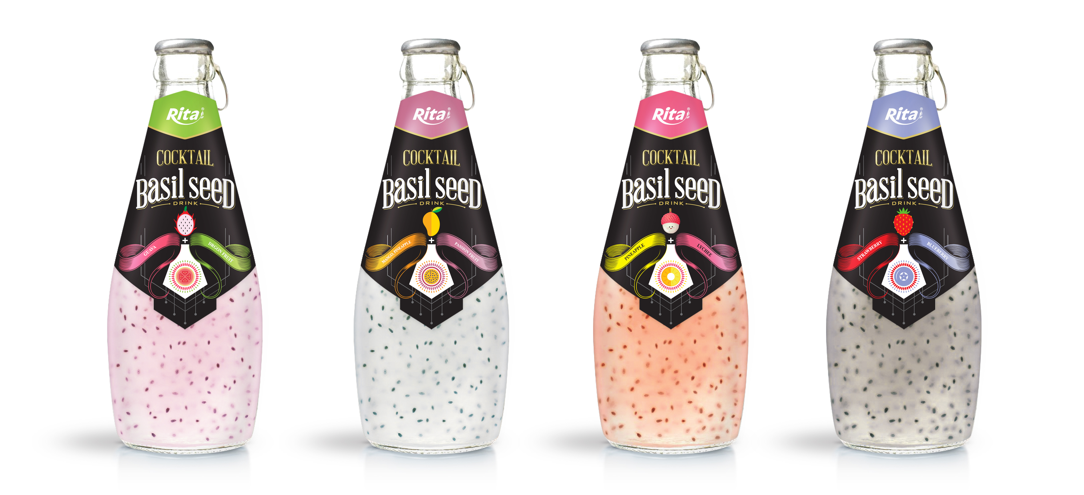 Cocktail flavor with basil seed 290ml glass bottle