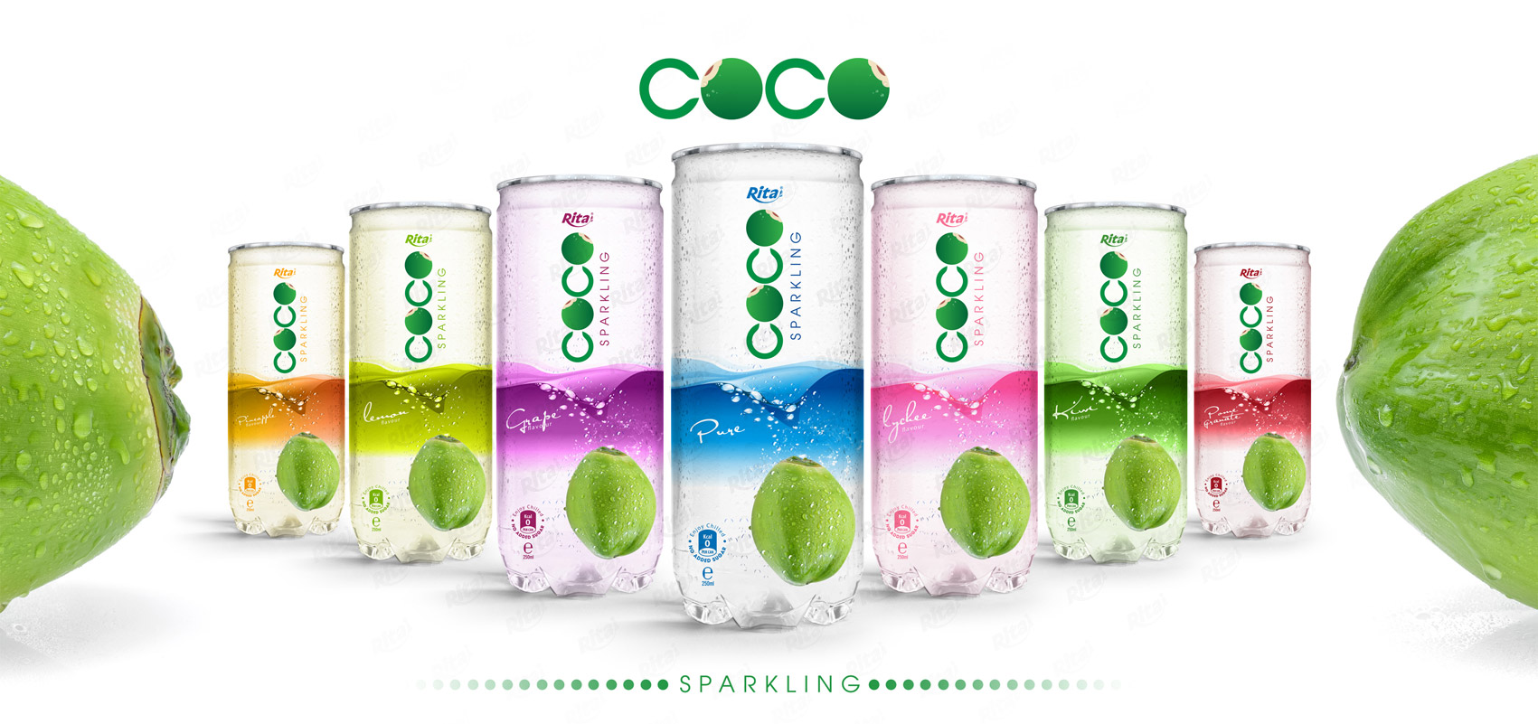 Sparking coconut water with kiwi flavor