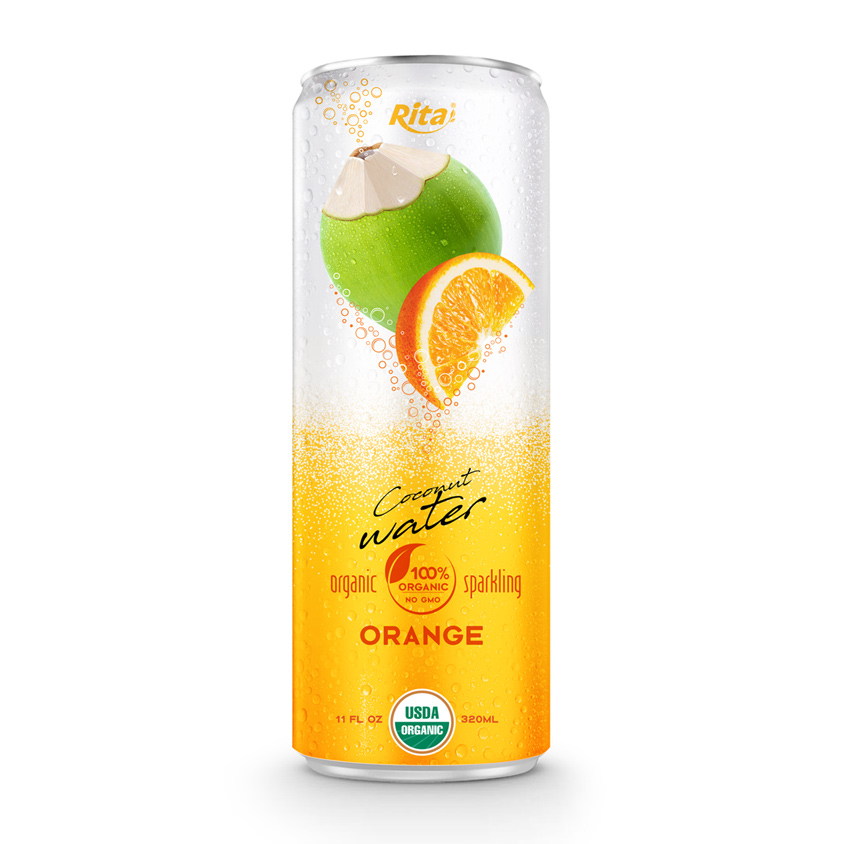 Sparkling Coconut Water Orange Flavor 330 ml Canned Brand