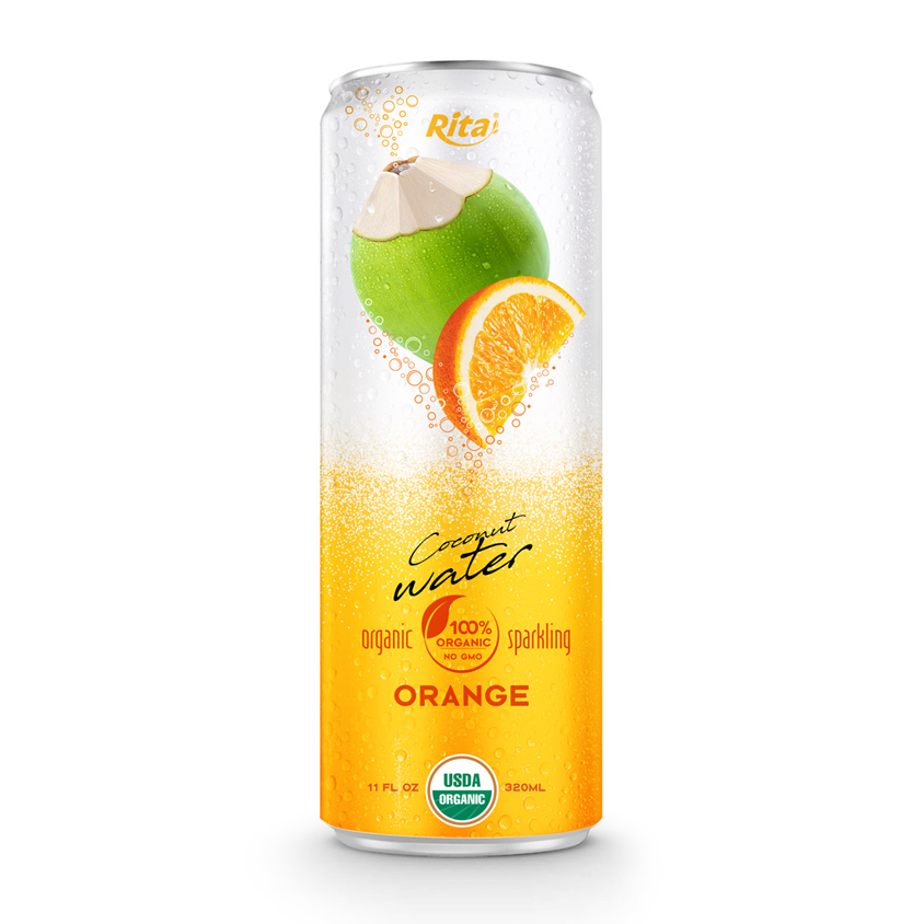 Sparkling Coconut Water Orange Flavor 330 ml Canned Brand