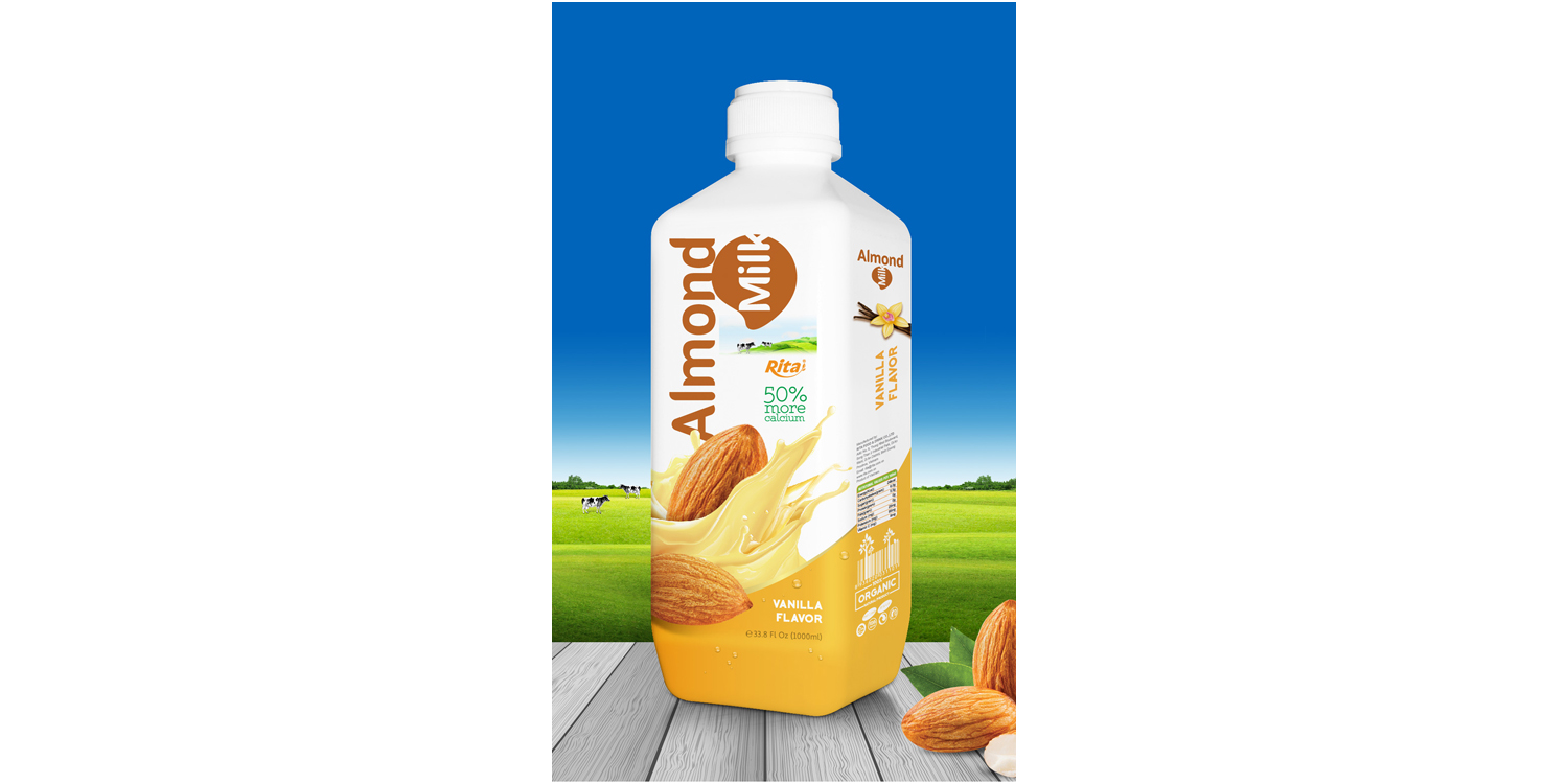 Almond milk drink with  vanilla flavor 1000ml PP bottle