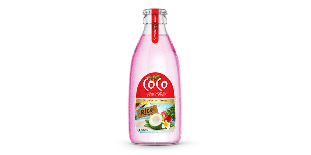 250ML GLASS BOTTLE COCONUT WATER WITH STRAWBERRY FLAVOR