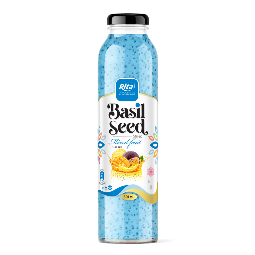 300 GLASS BOTTLE BASIL SEED WITH  MIX FRUIT JUICE