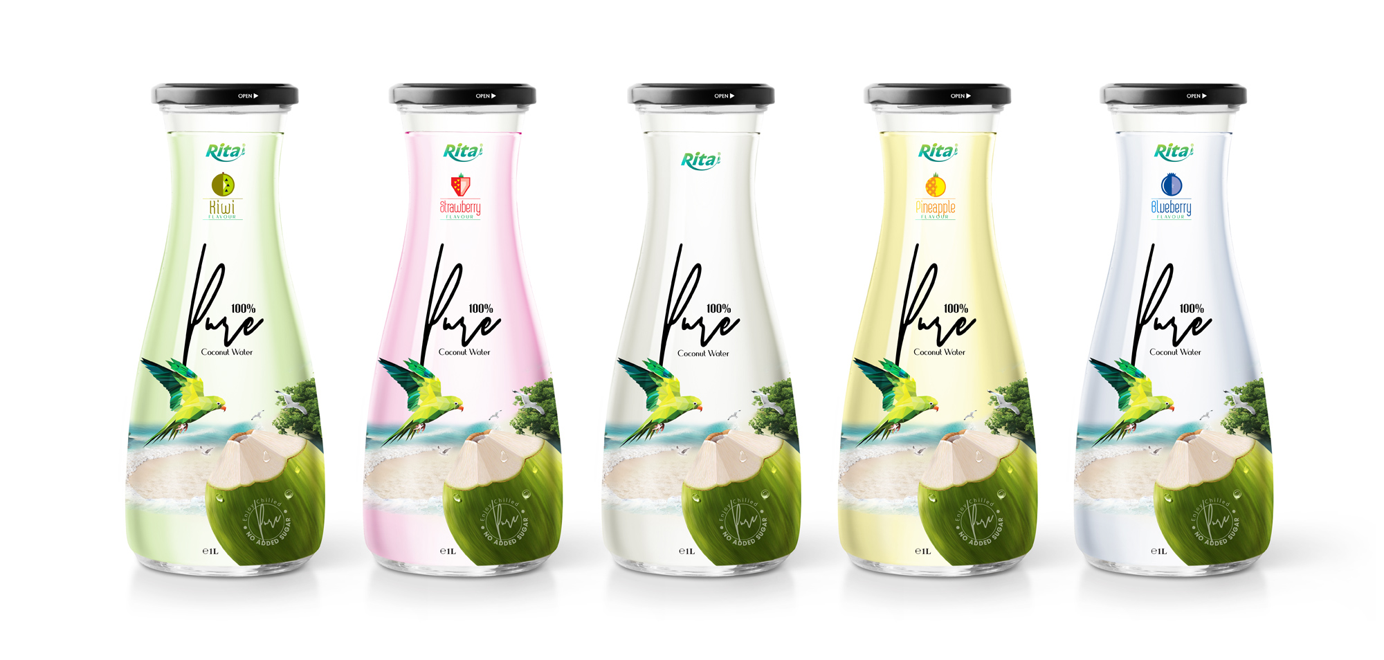 Coconut water with strawberry 1L_Glass bottle from Juice